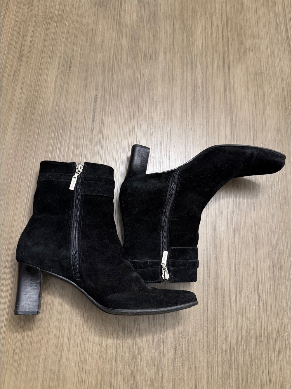 Etienne Aigner Black Suede Ankle Boots with Block Heel Size 7M